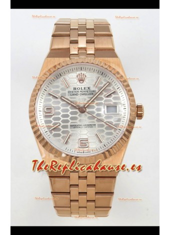 Reloj Réplica Suizo Rolex Land-Dweller 127335 Acero con Diseño de Panal de Abeja Oro Rosado 40MM