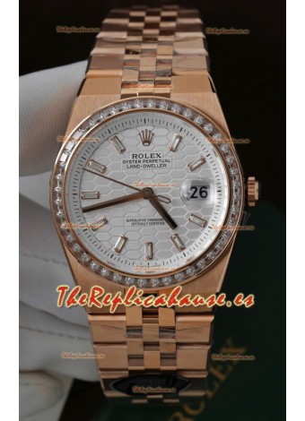 Reloj Réplica Suizo Rolex Land-Dweller 127335 Acero con Diseño de Panal de Abeja Oro Rosado 40MM