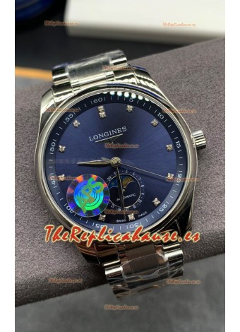 Largoines Master Collection Automatic Moonphase Dial Azul Reloj Réplica Suizo Correa Acero