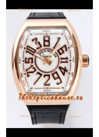 Franck Muller Vanguard Crazy Hours Caja chapada en Oro Rosado - Dial Blanco Reloj Réplica Suizo