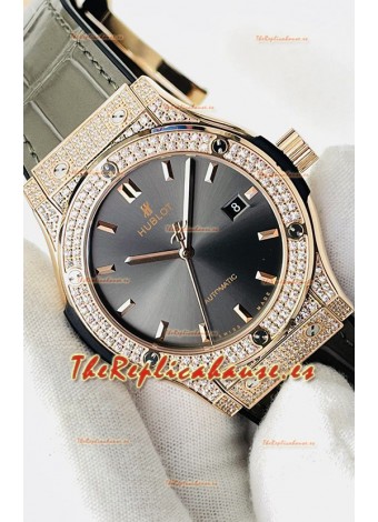 Hublot Classic Fusion Diamantes Oro Rosado Dial Gris Reloj Réplica Suizo Calidad Espejo 1:1