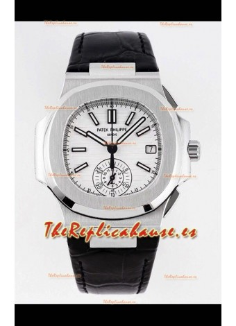 Patek Philippe Nautilus 5980/1A Caja Acero 904L en Dial Blanco Correa de Piel - Réplica a Espejo 1:1