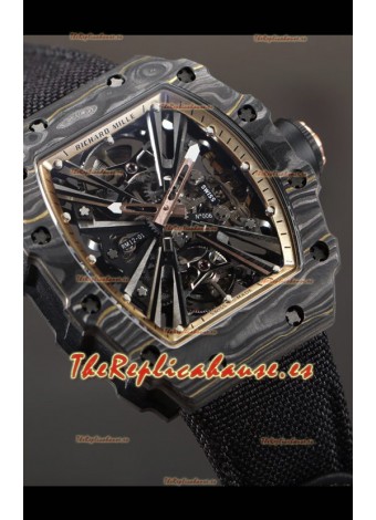 Richard Mille RM12-01 Caja Fibra de Carbono Genuino Movimiento Tourbillon Reloj Réplica a Espejo 1:1