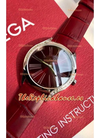 Omega De Ville Tresor Edition Reloj Cuarto Suizo 36MM Caja de Acero Dial Rojo