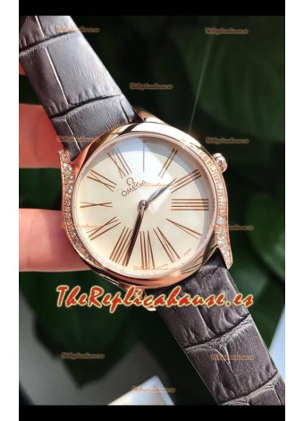 Omega De Ville Tresor Edition Reloj Cuarto Suizo 36MM Caja Oro Rosado Dial Blanco
