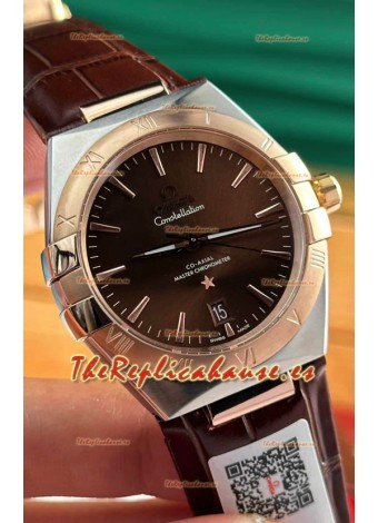 Omega Co-Axial Constellation 39MM Dial Marrón Oro Rosado Dos Tonos Reloj Réplica Espejo 1:1