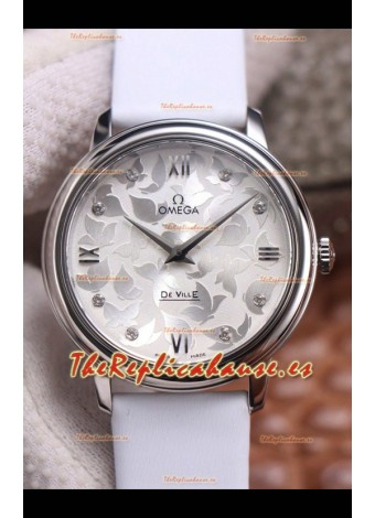 Omega De Ville Floral Dial Movimiento de Cuarzo Suizo en Caja Acero 