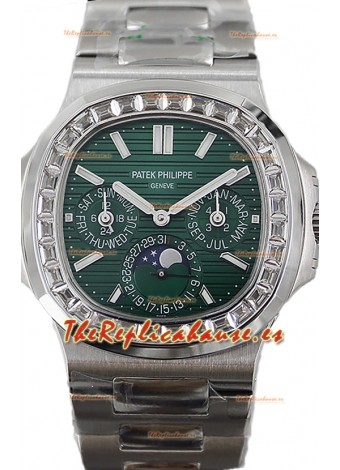 Patek Philippe Nautilus 5740 Perpetual Calendar Acero Inoxidable Dial Verde Reloj Réplica Suiza 
