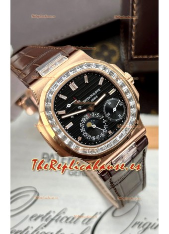 Patek Philippe Nautilus 5712R 1:1 Quality Reloj Réplica Suiza en Dial Negro Correa Marrón