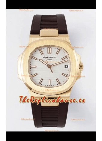 Patek Philippe Nautilus 5711/1R-001 1:1 Reloj Réplica en Acero 904L Dial Blanco en Oro Rosado