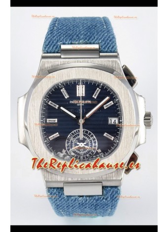 Patek Philippe Nautilus 5980/60G-001 Dial Azul Correa de tea con Números de Cristal