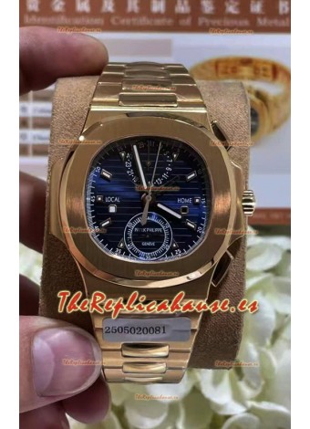 Patek Philippe Nautilus 5990R Caja Acero 904L chapada en Oro Rosado Dial Azul - Réplica Espejo 1:1