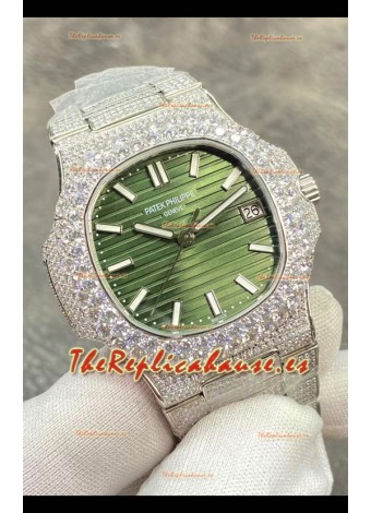 Patek Philippe Super Clone Nautilus 5711/1A-014 Pavimentado en Diamantes Edition Dial Verde