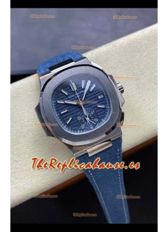 Patek Philippe Nautilus 5980/60G-001 Caja Acero 904L en Dial Azul Correa de Tela - Réplica Espejo 1:1