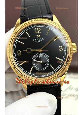 Rolex 1908 Perpetual Movimiento Suizo Reloj Réplica en Caja Oro Rosado Dial Negro