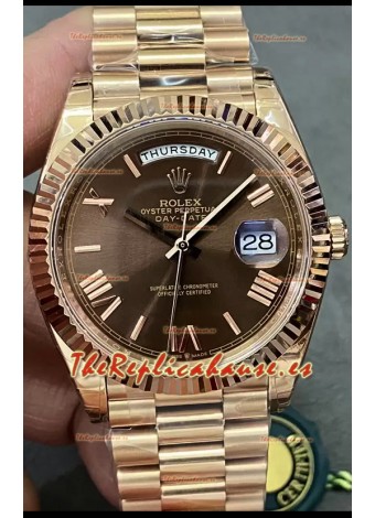 Rolex Day Date Presidential 18K Reloj Oro Rosado 40MM - Dial Marrón Calidad a Espejo