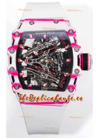 Richard Mille RM38-02 Carbono Blanco/Rosado Bubba Watson Goma Blanca Movimiento Tourbillon Réplica Espejo 1:1