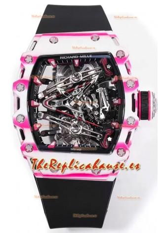 Richard Mille RM38-02 Carbono Blanco/Rosado Bubba Watson Goma Negra Movimiento Tourbillon Réplica Espejo 1:1