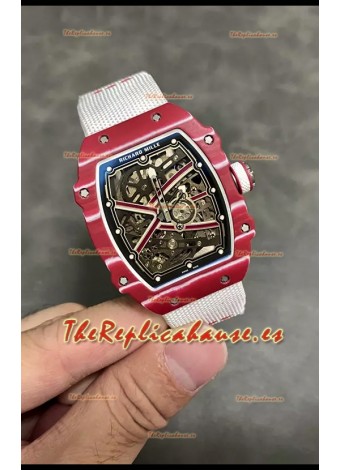 Richard Mille Super Clone RM67-02 Mutaz Barshim Rojo Carbon TPT 37 Gramos Reloj Correa Blanca