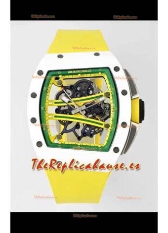 Richard Mille Super Clone RM61-01 Cerámica Blanca Correa Amarilla Reloj Réplica Suizo