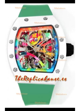 Richard Mille Super Clone RM68-01 Blanco Caja Cerámica Correa Verde Tourbillon Réplica Suiza