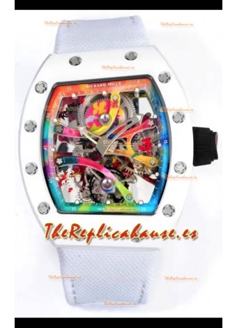 Richard Mille Super Clone RM68-01 Blanco Caja Cerámica Correa Nylon Tourbillon Réplica Suiza