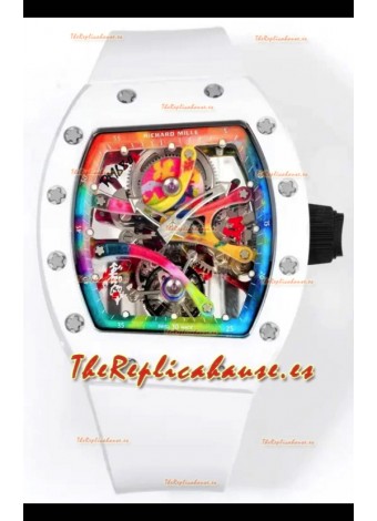 Richard Mille Super Clone RM68-01 Blanco Caja Cerámica Correa Blanca Tourbillon Réplica Suiza