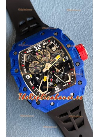 Richard Mille RM35-03 Edición Rafael Nadal Caja Fibra de Carbono Azul Reloj Réplica Espejo 1:1 Correa Negra