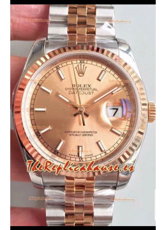 Rolex Datejust 36MM Movimiento Cal.3135 Reloj Réplica Suizo en Acero 904L Caja en Dos Tonos Dial Oro