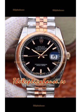 Rolex Datejust 36MM Movimiento Cal.3135 Reloj Réplica Suizo en Acero 904L Caja en Dos Tonos Dial Negro