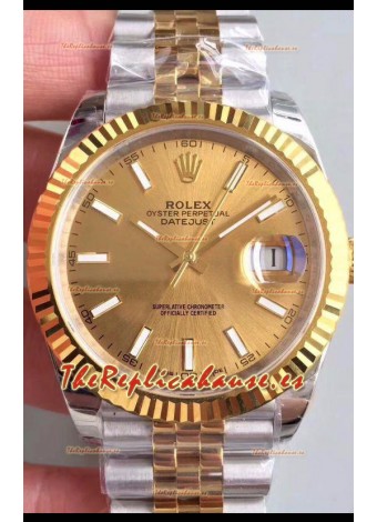Rolex Datejust 41MM Movimiento Cal.3135 Reloj Réplica Suizo en Acero 904L Caja en Dos Tonos Dial Oro