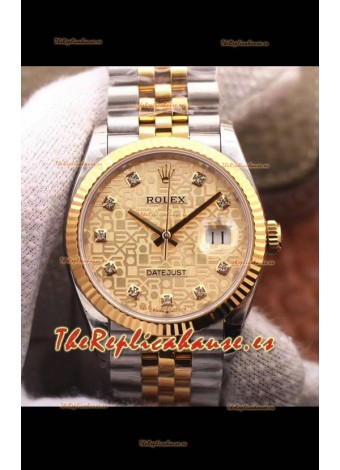 Rolex Datejust 36MM Movimiento Cal.3135 Reloj Réplica Suizo en Acero 904L Caja en Dos Tonos Dial tipo Computadora