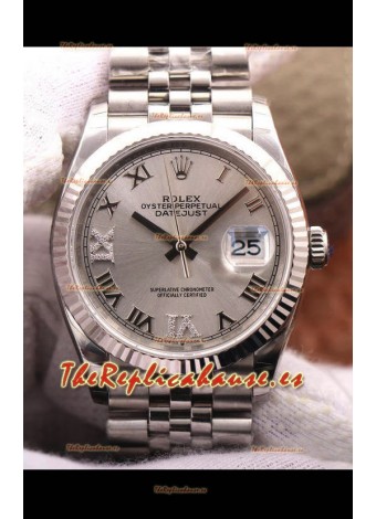 Rolex Datejust 36MM Movimiento Cal.3135 Movement Reloj Réplica Suizo en Acero 904L Dial Gris
