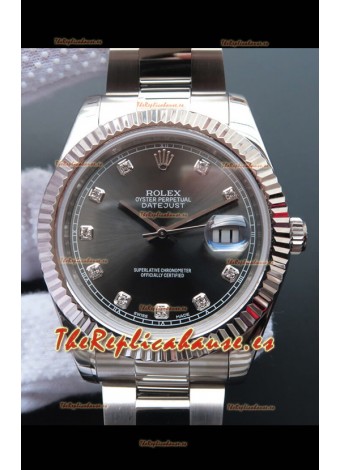 Rolex Datejust 41MM Movimiento Cal.3135 Reloj Réplica Suizo en Acero 904L Dial Gris Perla