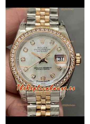 Reloj Rolex Datejust Super Clone Dial Madre Perla Dos Tonos Oro Rosado 28MM