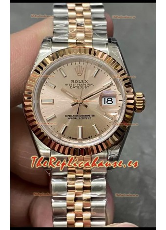 Reloj Rolex Datejust Super Clone Dial Verde Dos Tonos Oro Rosado - Dial Dorado 28MM
