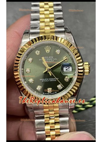 Reloj Rolex Datejust Super Clone con Dial Verde Dos Tonos Oro Amarillo 28MM