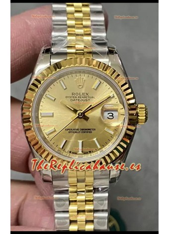 Reloj Rolex Datejust Super Clone Dial Dorado Dos Tonos Oro Rosado Amarillo 28MM
