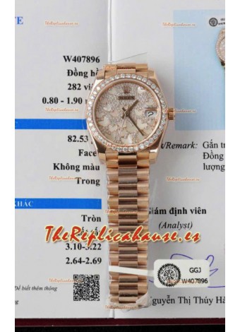 Reloj Rolex Datejust Super Clone con Dial de Mariposa Moissanitas de 31MM en Oro Rosado