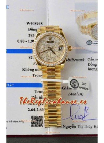 Reloj Rolex Datejust Super Clone Moissanitas Dial Mariposa 31MM Oro Amarillo