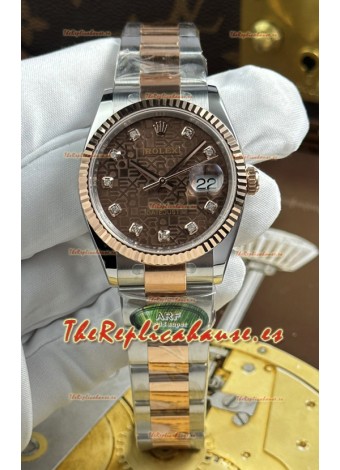 Rolex Datejust Super Clone Cal.3235, Dial Marrón Computarizado, Caja Dos Tonos Oro Rosado, 36 mm