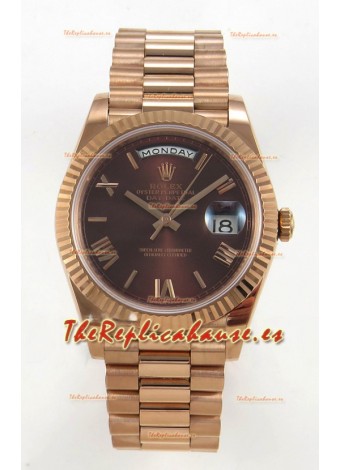 Rolex Day Date Super Clone Dial Marrón 40MM 220 Gramos Reloj Réplica Suizo