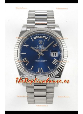 Rolex Day Date Super Clone Dial Azul Romanos 40MM 220 Gramos Reloj Réplica Suizo