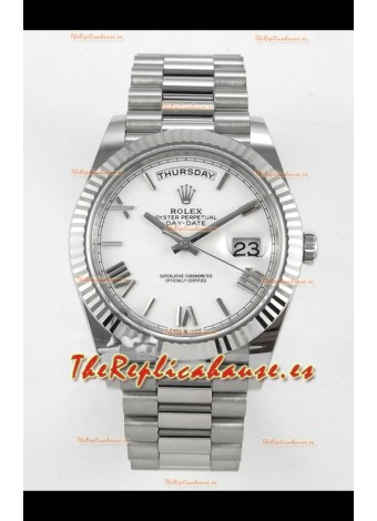 Rolex Day Date Super Clone Dial Blanco 40MM 220 Gramos Reloj Réplica Suizo