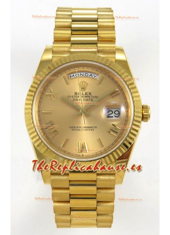 Rolex Day Date Super Clone Gold Roman Dial 40MM 220 Gramos Reloj Réplica Suizo