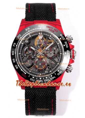 Rolex Daytona Blaken Red Carbon Reloj Réplica Suizo Espejo 1:1 Dial Skeleton Movimiento Cal.4130