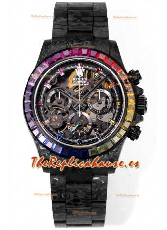 Rolex Daytona Blaken Carbono Negro Reloj Réplica Suizo Espejo 1:1 Dial Skeleton Movimiento Cal.4130