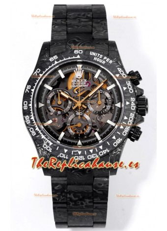 Rolex Daytona Blaken Carbono Negro Reloj Réplica Suizo Espejo 1:1 Dial Skeleton Movimiento Cal.4130