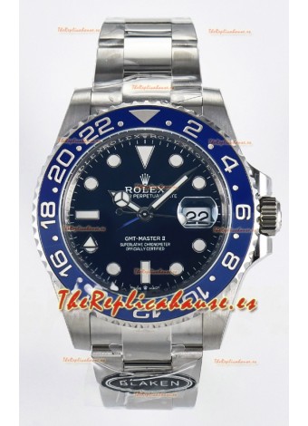 Rolex GMT Masters II Super Clone 126716 "Blaken" Reloj de Acero 904L con Dial Azul