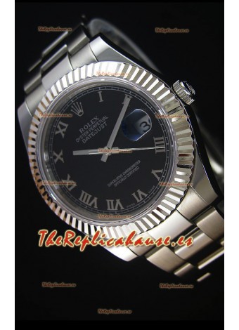 Rolex Datejust Reloj Réplica Japonés - Dial Negro Marcadores Romanos en 41MM con correa Oyster